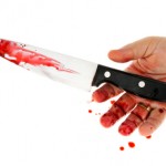 Messer mit Blut. KriminalitÃ¤t. Tatwaffe eines Mordes.
